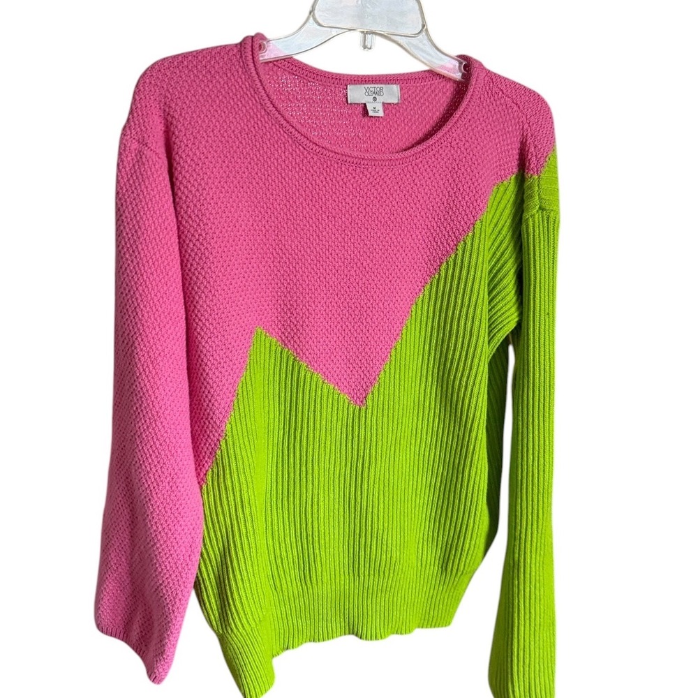Victor Glemaud x Target Pink Lime Green Colorblock Zig Zag Knit Sweater Sz M